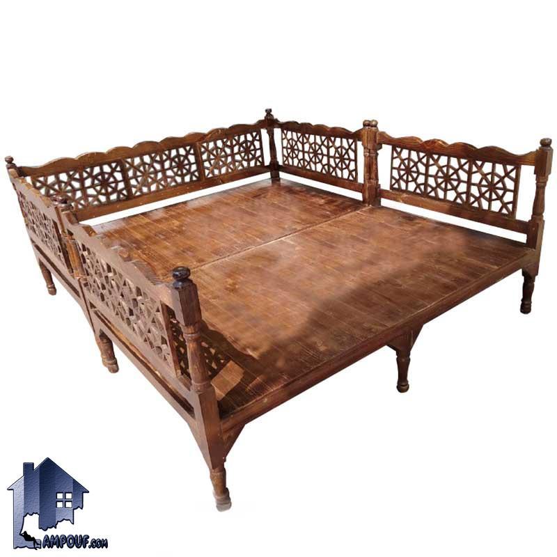 تخت سنتی چوبی هشت نفره Trk258 با طراحی قهوه خانه ای و باغی که برای فضای باز و رستوران و کافی شاپ و قهوه خانه و رستوران های سنتی مورد استفاده قرار می‌گیرد