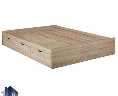تخت خواب دو نفره DBJ128 با طراحی کشو و دراور دار که به صورت باکس و تختخواب دونفره چوبی در داخل اتاق خواب و در کنار سرویس خواب مورد استفاده قرار می‌گیرد.