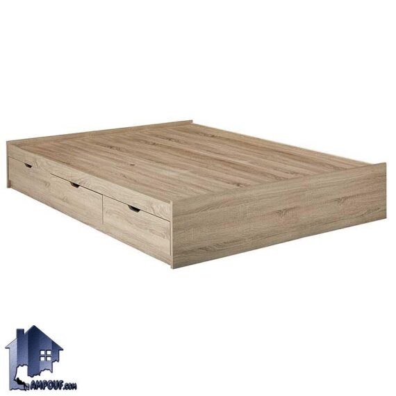تخت خواب دو نفره DBJ128 با طراحی کشو و دراور دار که به صورت باکس و تختخواب دونفره چوبی در داخل اتاق خواب و در کنار سرویس خواب مورد استفاده قرار می‌گیرد.