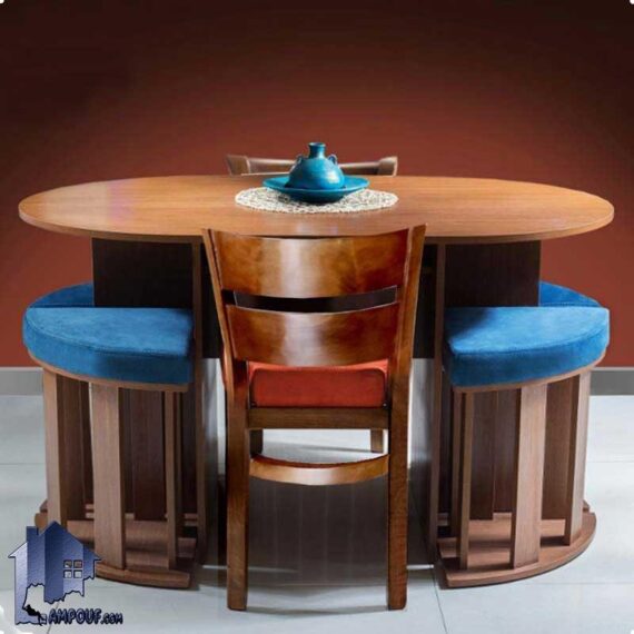 ست میز نهارخوری ۶ نفره DTB35 به همراه صندلی که به عنوان غذاخوری و ناهار خوری چوبی کمجا در آشپزخانه و پذیرایی و رستوران و کافی شاپ و فست فود استفاده می‌شود.