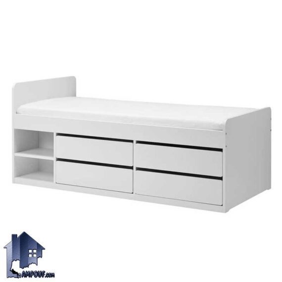 تخت خواب یک نفره SBJ129 که به عنوان تختخواب یکنفره کمجا کشو دار و قفسه دار و دراور دار در داخل اتاق خواب و در کنار سرویس خواب مورد استفاده قرار میگیرد.