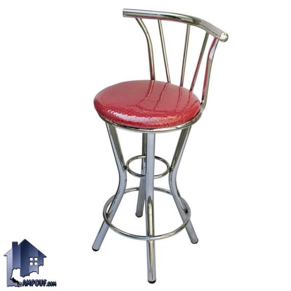 صندلی اپن BSM204 با نشیمن نرم و بدنه فلزی که در کنار میز بار کانتر و پیشخوان در آشپزخانه رستوران و کافی شاپ پذیرایی و فضای باز استفاده می‌شود.