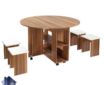 میز نهارخوری تبدیلی DTJ70 با صفحه گرد تاشو و کمجا دارای صندلی که به عنوان غذاخوری و ناهار خوری در آشپزخانه پذیرایی کافی شاپ استفاده می‌شود. 