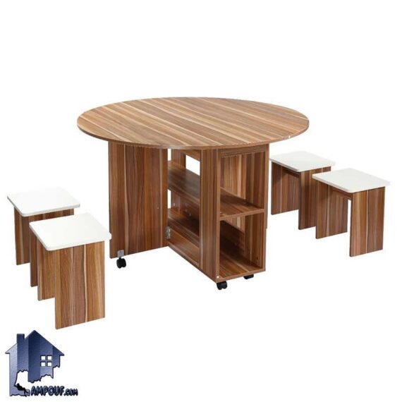میز نهارخوری تبدیلی DTJ70 با صفحه گرد تاشو و کمجا دارای صندلی که به عنوان غذاخوری و ناهار خوری در آشپزخانه پذیرایی کافی شاپ استفاده میشود.