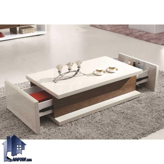 میز جلومبلی HOJ126 دو کشو با طراحی زیبا که به عنوان میز جلو مبلی و عسلی برای پذیرایی در کنار مبلمان خانگی و اداری مورد استفاده قرار می‌گیرد.