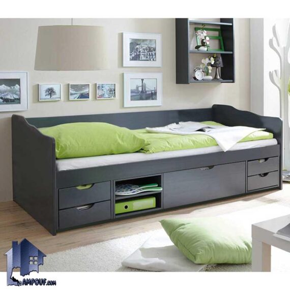 تخت خواب یک نفره SBJ134 به صورت کشو دار قفسه دار و دارای درب جکدار داشبردی که به عنوان تختخواب یکنفره کنار سرویس خواب در اتاق استفاده می‌شود.