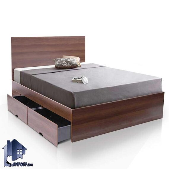 تخت خواب دو نفره DBJ142 به صورت کشو دار و تاج دار چوبی که به عنوان تختخواب و سرویس خواب دونفره در داخل اتاق خواب مورد استفاده قرار می‌گیرد