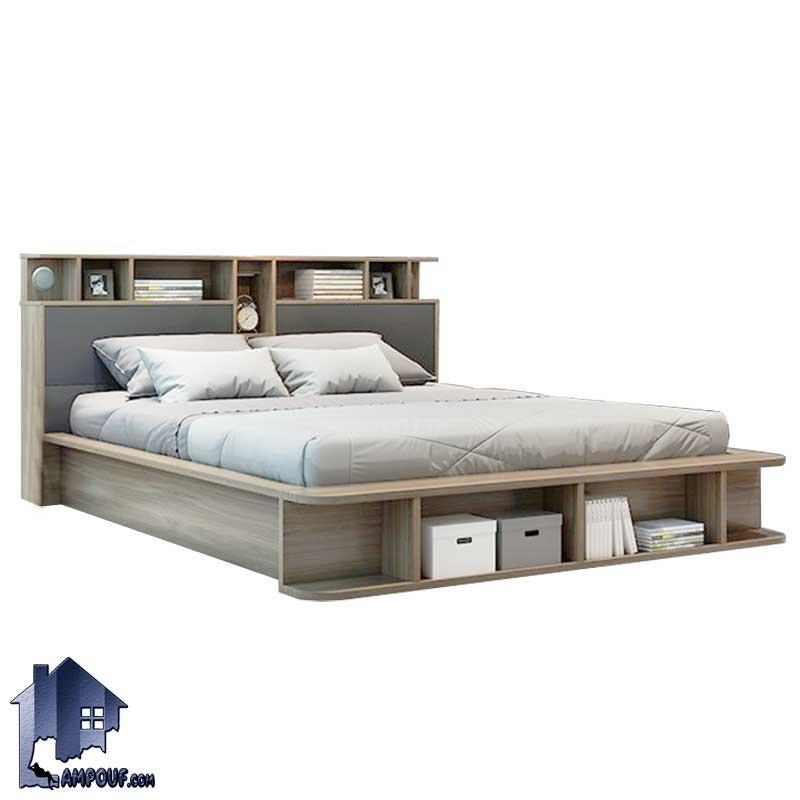 تخت خواب دو نفره DBJ144 قفسه دار که به عنوان تختخواب و سرویس خواب دونفره با سایز های کینگ و کوئین در اتاق خواب بزرگسال استفاده می‌شود
