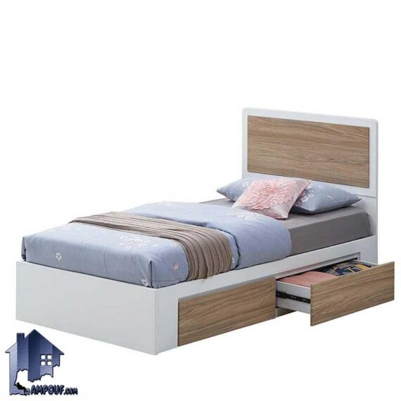 تخت خواب یک نفره SBJ152 به صورت کشو دار و تاج دار که به عنوان سرویس خواب و تختخواب یکنفره در اتاق کودک و نوجوان و بزرگسال استفاده میشود.