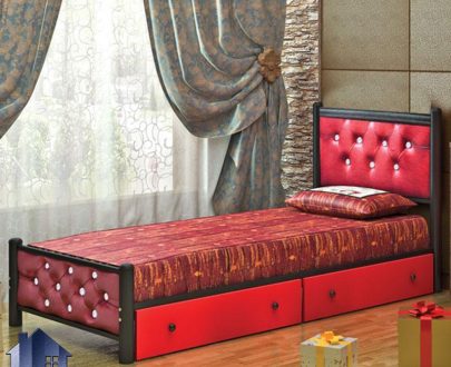 تخت خواب یک نفره SBV146 دارای تاج لمسه و چستر که به عنوان سرویس خواب و تختخواب یکنفره فلزی و کشو دار در اتاق نوجوان و بزرگسال قرار می‌گیرد.