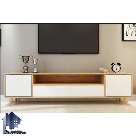 میز LCD مدل TTJ85 به صورت کشو دار و درب دار و قفسه دار که به عنوان براکت و استند تلویزیون و زیر تلویزیونی در تی وی روم منزل استفاده می‌شود