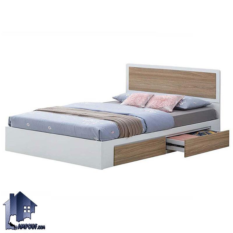 تخت خواب دو نفره DBJ147 کشو دار و تاج دار که به عنوان سرویس خواب و تختخواب دراور دار دونفره کینگ و کوئین در اتاق خواب استفاده می‌شود.