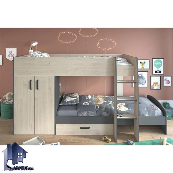 تخت خواب دو طبقه TBJ55 که به عنوان سرویس خواب کمجا و تختخواب دوطبقه دارای کشو و کمد و قفسه که در اتاق نوجوان و بزرگسال استفاده میشود.