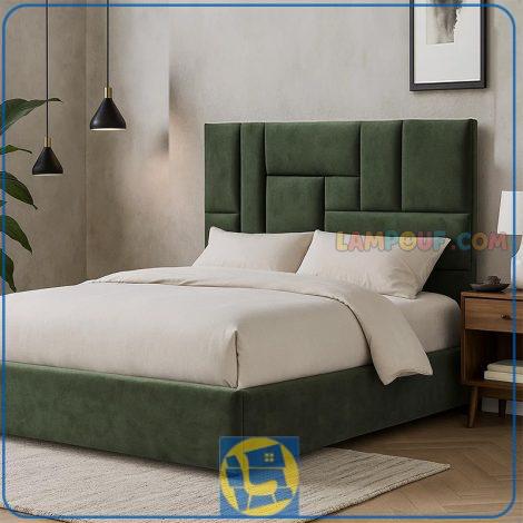 تخت خواب دو نفره DBRo410 با طراحی لمسه و چستر در قسمت تاج که به عنوان ست تاج باکس کینگ و کویئین در کنار سرویس خواب استفاده می‌شود.