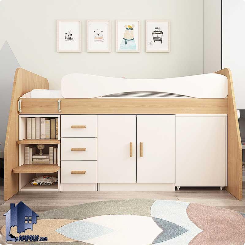 تخت خواب دو طبقه TBJ65 دارای دراور و میز تحریر که به عنوان تختخواب یک نفره و یا سرویس خواب کمجا در اتاق نوجوان و بزرگسال قرار می‌گیرد