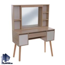 میز آرایش DJ503 دارای دو کشو و پایه چوبی که به عنوان میز توالت و گریم و دراور آینه دار در کنار سرویس خواب در اتاق خواب استفاده می‌شود.