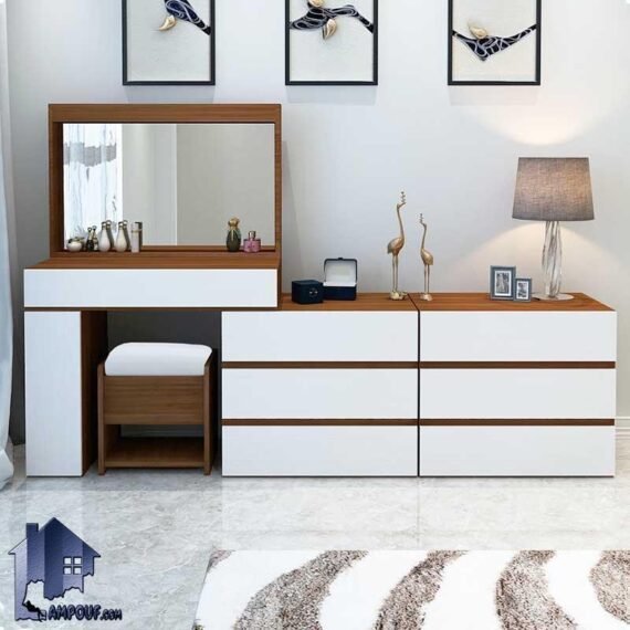 میز آرایش DJ515 دارای کشو و آینه که به عنوان کنسول و دراور و میز گریم و توالت در کنار دیگر اقلام سرویس خواب در اتاق استفاده میشود.