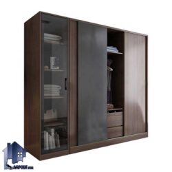 کمد جالباسی LHJ310 دارای کشو و درب ریلی و ویترین که به عنوان کمد دیواری لباس و کفش در اتاق خواب و در کنار سرویس خواب استفاده میشود.