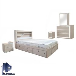 سرویس خواب دو نفره DBJ153 دارای تاج و درب داشبردی و قفسه و کشو که به عنوان تخت خواب کینگ و تختخواب کوئین در داخل اتاق خواب استفاده میشود.