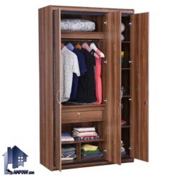 کمد جالباسی LHJ314 دارای کشو، قفسه و میله آویز رگال لباس که به عنوان کمد دیواری لباس و کفش در کنار سرویس خواب در اتاق خواب استفاده میشود.