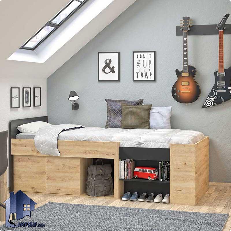 SBJ163 (4) تخت خواب یک نفره SBJ163 دارای قفسه و کمد درب دار که به عنوان سرویس خواب، تختخواب یکنفره کمجا در اتاق نوجوان و بزرگسال قابل استفاده میباشد