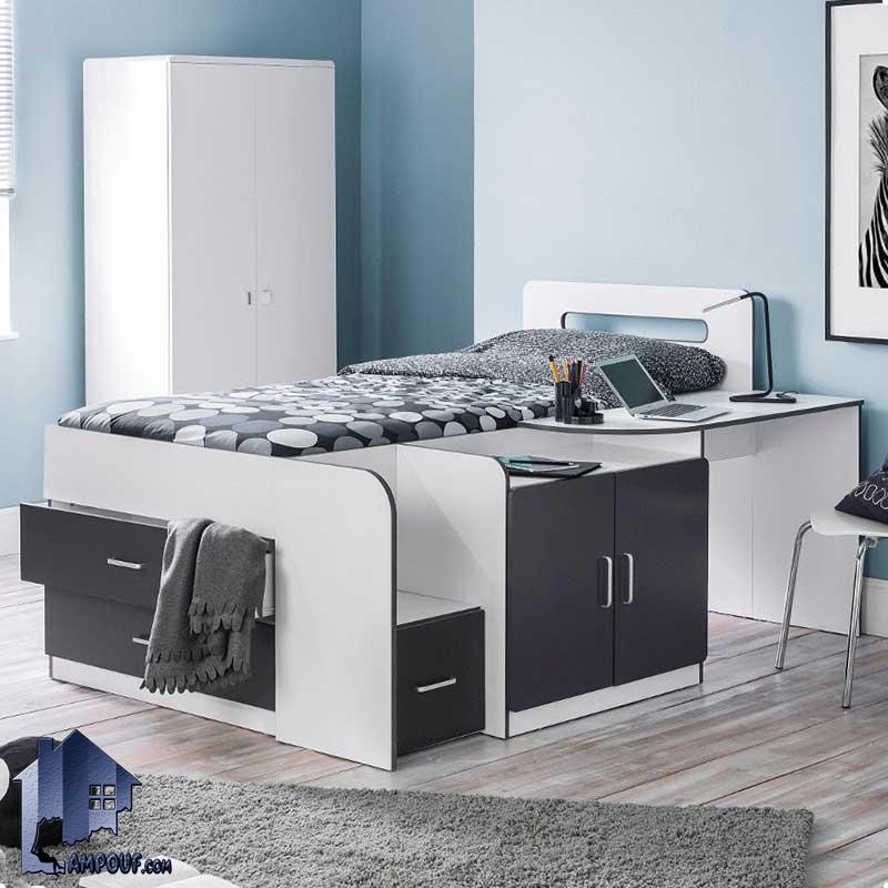 SBJ166 (2) تخت خواب یک نفره SBJ166 دارای میز تحریر و دراور و کشو و جاکفشی و جالباسی که به عنوان تختخواب و سرویس خواب کمجا در اتاق استفاده میشود.