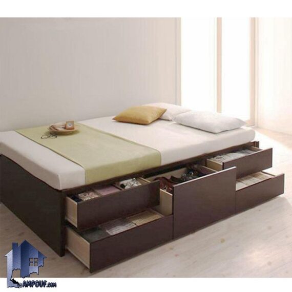 تخت خواب یک نفره SBJ168 دارای کشو در دو ردیف که به عنوان باکس چوبی و تختخواب یکنفره در کنار سرویس خواب در اتاق نوجوان، بزرگسال استفاده می‌شود.