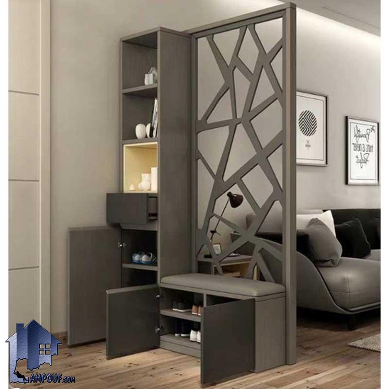 SHJ341 (3) جاکفشی پارتیشن SHJ341 دارای کشو ویترین و قفسه کفش که به عنوان جداکننده در قسمت ورودی منزل و پذیرایی مورد استفاده قرار میگیرد.