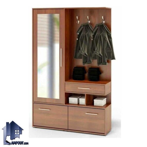 جاکفشی جالباسی SHJ342 دارای کشو و درب جکدار داشبردی و آینه و آویز لباس که در قسمت ورودی منزل و در کنار سرویس خواب در اتاق استفاده میشود