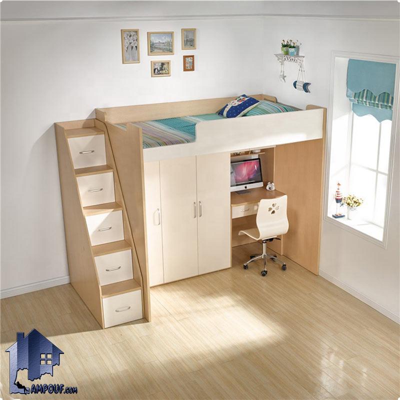 TBJ74 (2) تخت خواب دو طبقه TBJ74 دارای کمد و میز تحریر و پله کشو دار که به عنوان تختخواب دوطبقه در کنار سرویس خواب در اتاق خواب استفاده میشود.