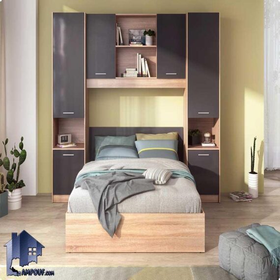 تخت خواب یک نفره SBJ174 دارای کتابخانه، قفسه و به صورت کمد دار که به عنوان تختخواب و سرویس خواب یکنفره کمجا در اتاق خواب قرار میگیرد