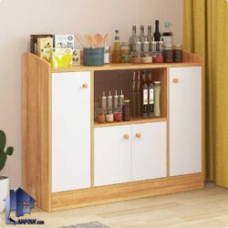 کابینت CSJ109 دارای کمد درب دار و قفسه برای ماکروفر و ظرف که به عنوان کنسول و میز بار در کافی شاپ، آشپزخانه و پذیرایی استفاده میشود