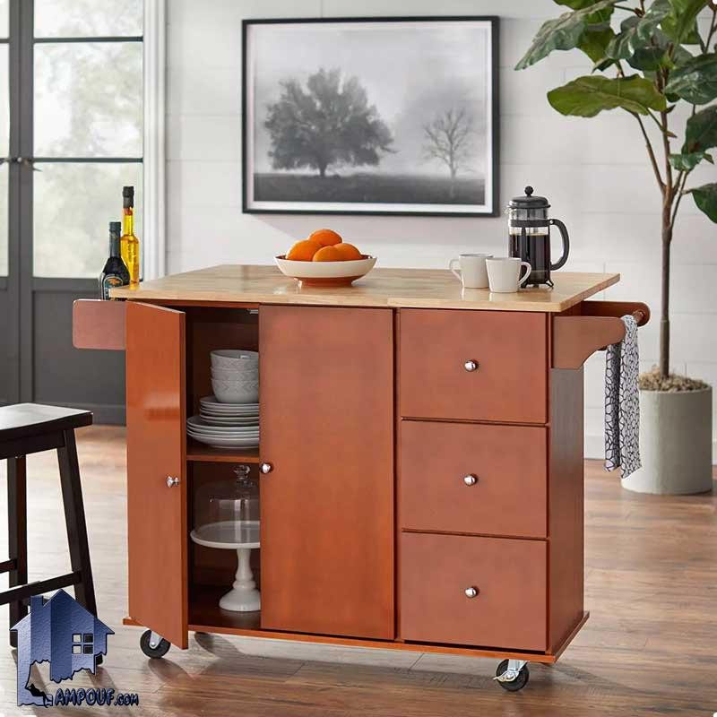 CSJ112.2 (1) کابینت CSJ112 دارای کشو، درب قفسه دار و میز تاشو که به عنوان میز بار، پذیرایی در آشپزخانه، پذیرایی و یا کافی شاپ و رستوران استفاده میشود.