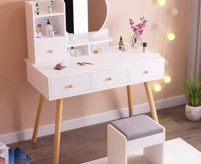 میز آرایش DJ548 دارای کشو و قفسه که به عنوان میز توالت، گریم، و کنسول و دراور آینه دار در کنار سرویس خواب در اتاق استفاده می‌شود.