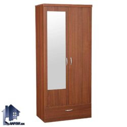 کمد جالباسی LHJ320 دارای درب آینه دار، کشو، قفسه و میله برای آویز رگال لباس که به عنوان کمد دیواری لباس و کفش در اتاق خواب استفاده میشود.