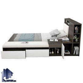 تخت خواب یک نفره SBJ177 دارای قفسه، کشو، ویترین، پاف یا نیمکت و تاج با طراحی زیبا که به عنوان سرویس خواب و تختخواب یکنفره استفاده می‌شود.
