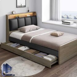 تخت خواب یک نفره SBJ178 دارای کشو و تاج با درب داشبوردی جکدار که به عنوان سرویس خواب و تختخواب یکنفره در اتاق بزرگسال استفاده میشود.