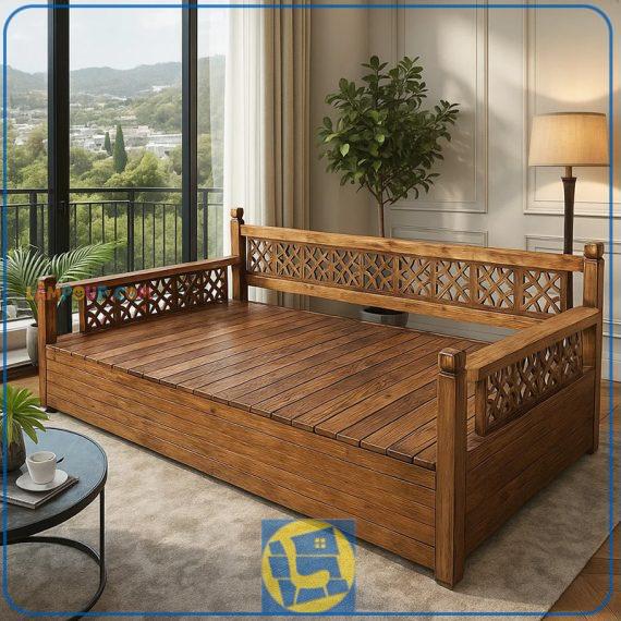 تخت سنتی چهار نفره TrK278 که به عنوان تخت چوبی باغی، قهوه خانه ای و سفره خانه ای در فضای باز کافی شاپ و رستوران و منازل استفاده می‌شود.