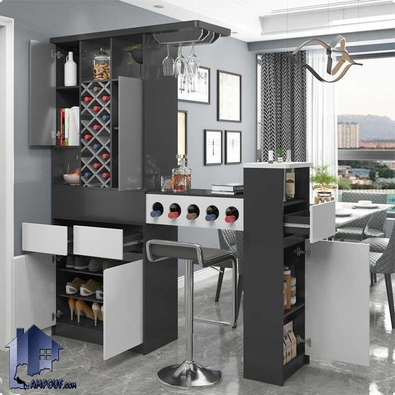 BTJ140 (2) میز بار BTJ140 دارای کشو و قفسه و جای بطری که به عنوان کابینت و میز و کانتر اپن و پارتیشن در آشپزخانه و پذیرایی و کافی شاپ استفاده میشود.