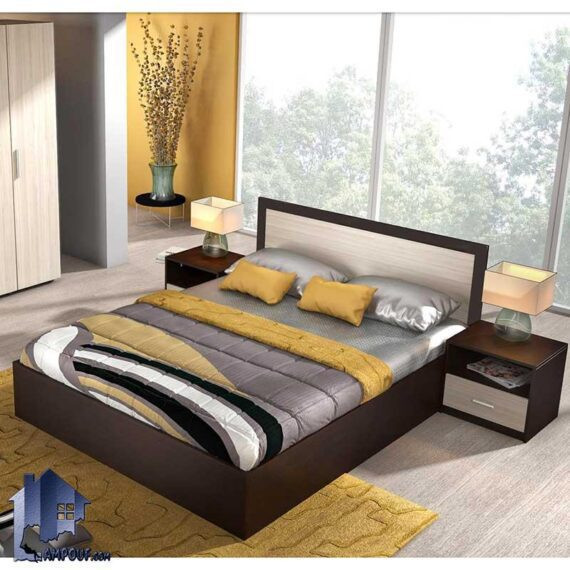 تخت خواب دو نفره DBJ169 به صورت تخت باکس تاج دار با کفی فلزی که این تختخواب دونفره در کنار سرویس خواب در اتاق خواب مورد استفاده قرار میگیرد.