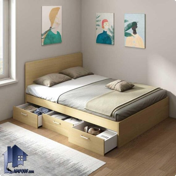 تخت خواب دو نفره DBJ170 دارای کشو با ابعاد کینگ و کوئین که به عنوان تختخواب و تخت باکس دونفره در کنار سرویس خواب در اتاق استفاده میشود