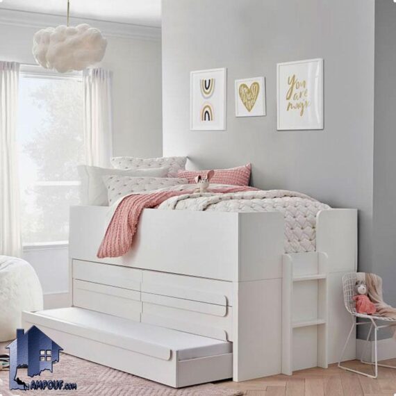 تخت خواب یک نفره SBJ182 دارای تختخواب میهمان و دراور که به عنوان سرویس خواب کمجا یا تخت دوطبقه در اتاق نوجوان و بزرگسال استفاده می‌شود.