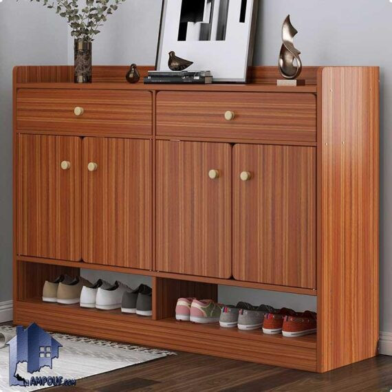 جاکفشی SHJ352 دارای قفسه ، کشو و کمد درب دار برای قرار گیری کفش که در قسمت ورودی منزل و اتاق خواب همانند میز کنسول استفاده میشود