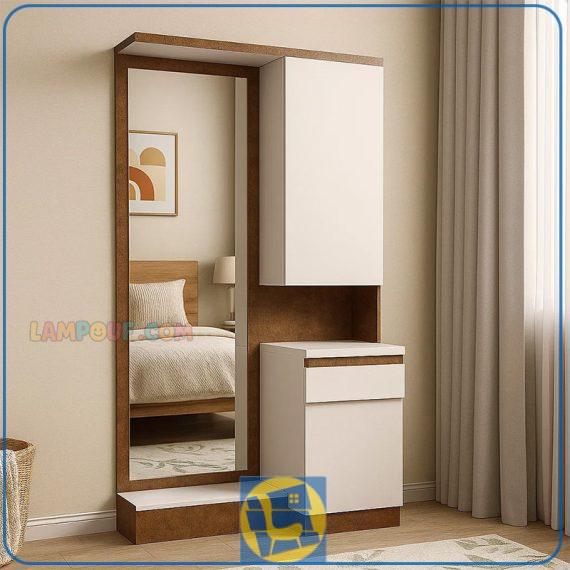 آینه قدی SMJ219 دارای کمد و قفسه که به عنوان میز آرایش و توالت و گریم و آینه آرایشگاهی در منازل و سالن های آرایشگاه استفاده می‌شود.