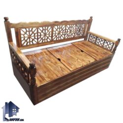 تخت سنتی باکس دار TrK284 دارای صندوق درب دار که به عنوان تخت چوبی باغی و قهوه خانه ای در فضای باز، رستوران و سفره خانه استفاده می‌شود.