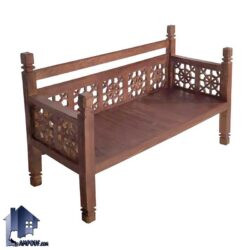 تخت سنتی سه نفره TrK285 به صورت گره چینی چوبی که به عنوان تخت باغی قهوه خانه ای در فضای باز و رستوران و کافی شاپ سفره خانه استفاده میشود