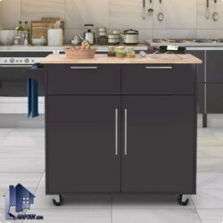 کابینت CSJ128 دارای کشو و قفسه ظروف به صورت چرخ دار که به عنوان میز بار در پذیرایی و آشپزخانه منازل و کافی شاپ و رستوران استفاده می‌شود