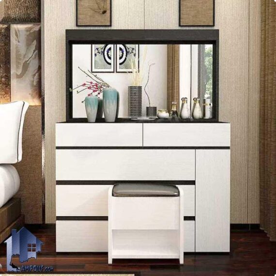 میز آرایش DJ568 دارای دراور و کشو دیوایدر دار که به عنوان کنسول آینه دار و میز توالت و گریم در کنار سرویس خواب در اتاق خواب استفاده می‌شود