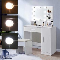 میز آرایش لامپ دار DJ569 دارای کشو که به عنوان میز کنسول و دراور آینه دار و یا میز گریم و توالت چراغ دار در کنار سرویس خواب استفاده می‌شود