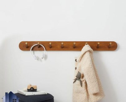 آویز لباس LHJ326 به صورت چوبی که به عنوان رگال آویز کیف و لباس و یا جالباسی دیواری در ورودی منزل و اتاق خواب و رختکن استفاده می‌شود